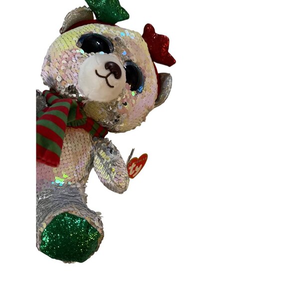 Ty Flippables Mistletoe Christmas Teddy Bear Sequin Stuffed Animal Plush - Picture 2 of 5